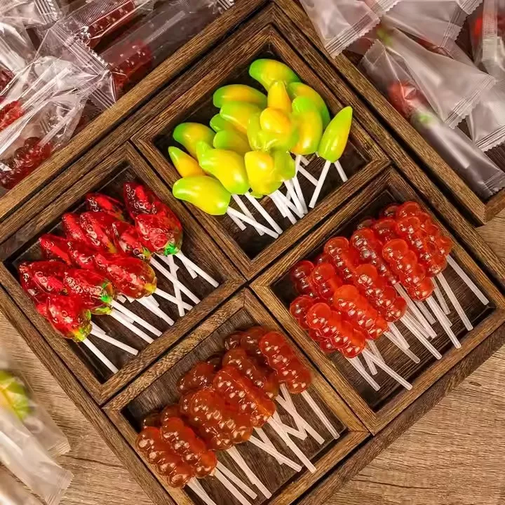 Candied Fruit Skewers Delicious Fruit-Shaped Soft Candy Lollipops Multiple Fruit Flavors Available