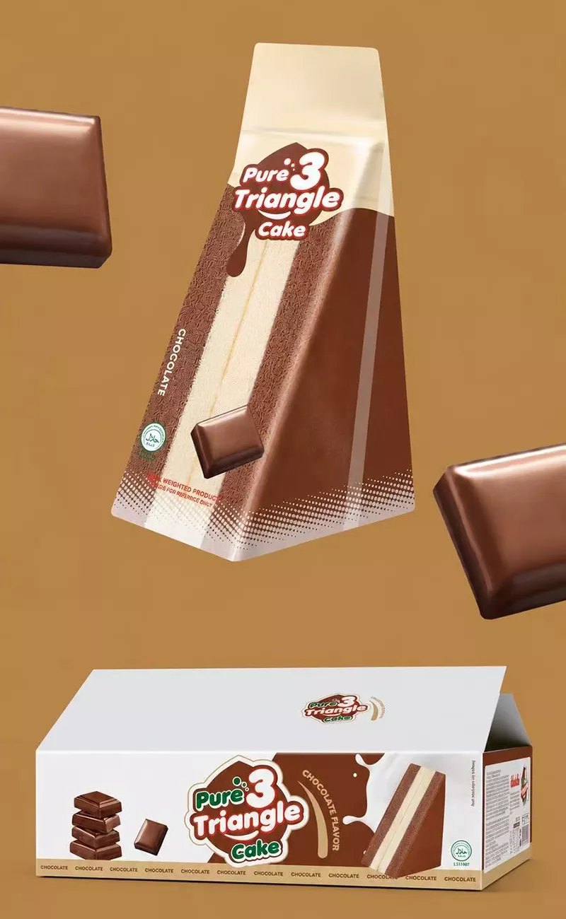 100g Triangle Fresh Bread Cake Wheat Flour Breakfast Dessert with Chocolate Flavor Packed in Box